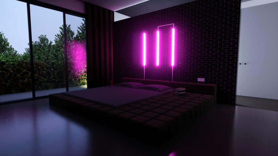 Modern Neon Bedroom Ambiance Wallpaper