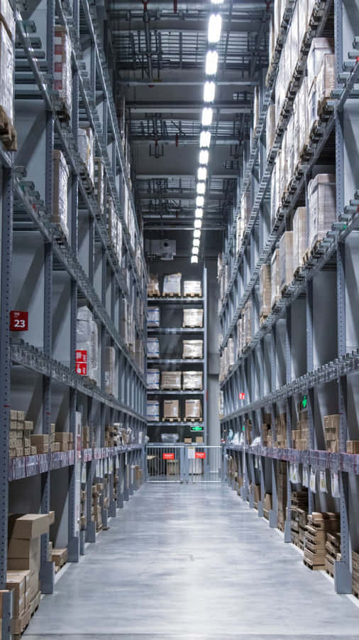 Modern Warehouse Aisle Interior Wallpaper