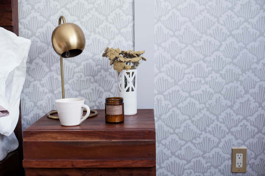 Modest Bedside Table Design Wallpaper
