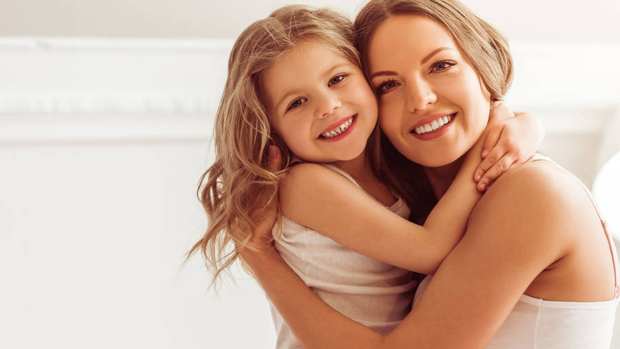 Mom And Girl White Background Wallpaper