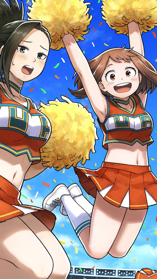 Momo And Uraraka Cheerleader Wallpaper