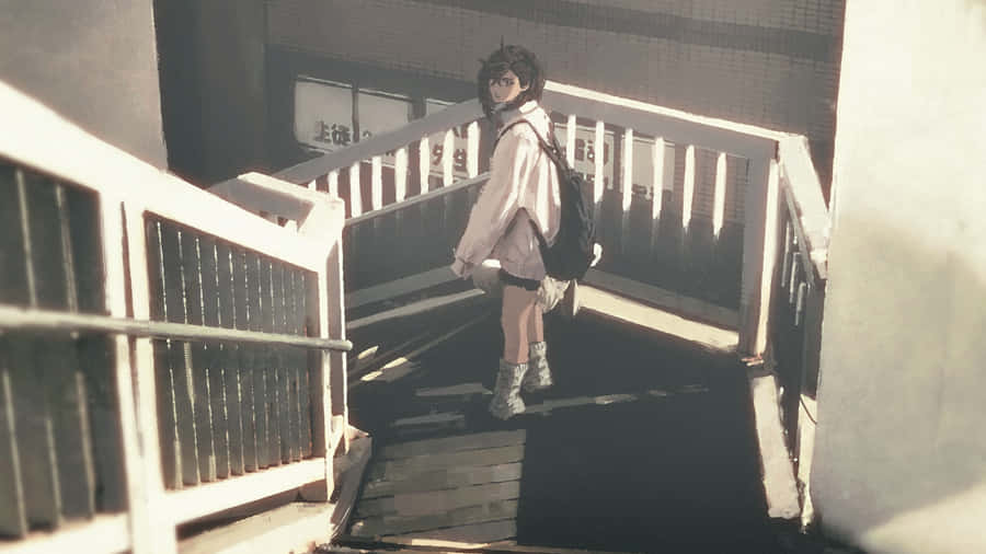 Momo Ayase On Staircase Wallpaper