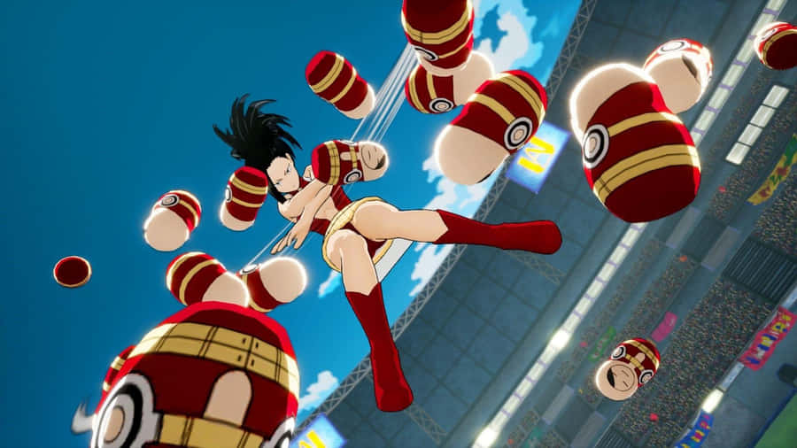 Momo Yaoyorozu Strikes A Powerful Pose.