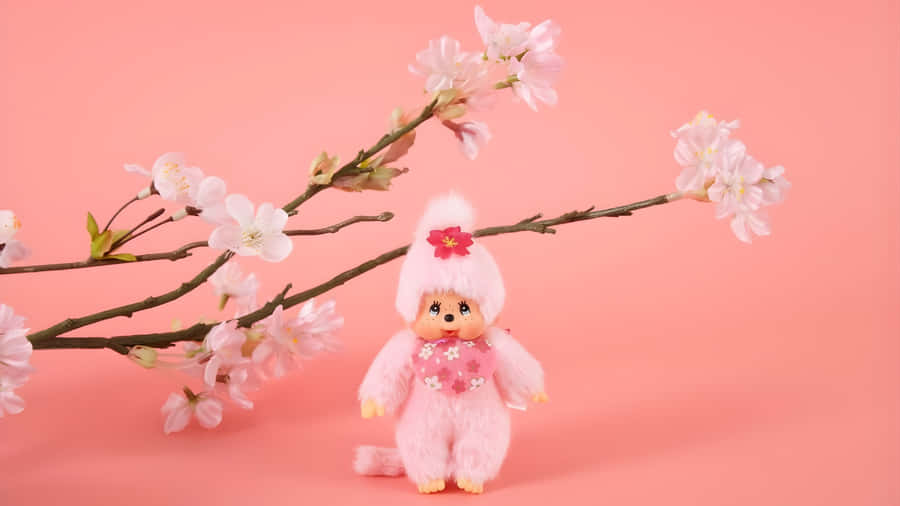 Monchhichi Doll With Cherry Blossoms Wallpaper