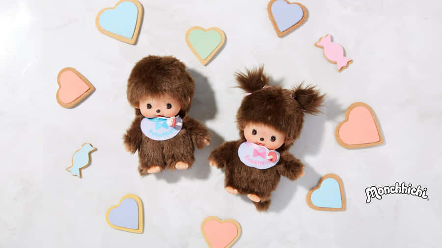 Monchhichi Dolls With Hearts Wallpaper
