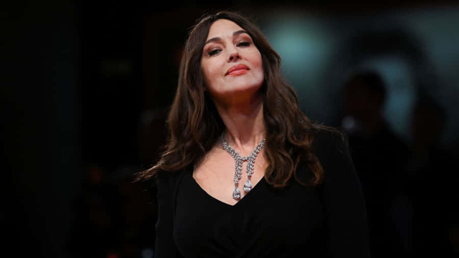 Monica Bellucci Elegant Black Dress Event4 K Wallpaper