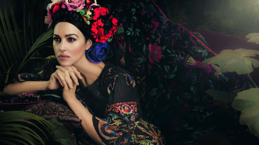 Monica_ Bellucci_ Floral_ Headdress_4 K Wallpaper