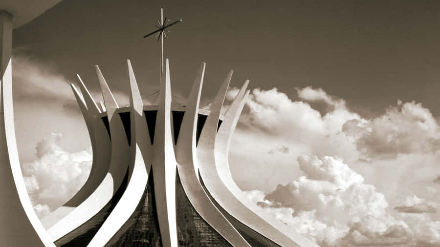 Monochrome Cathedral Of Brasilia Wallpaper