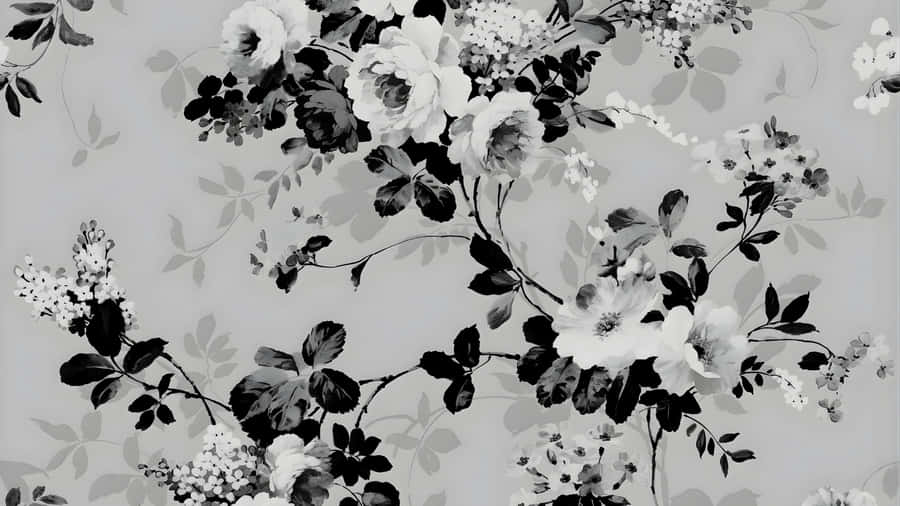 Monochrome Floral Pattern Wallpaper