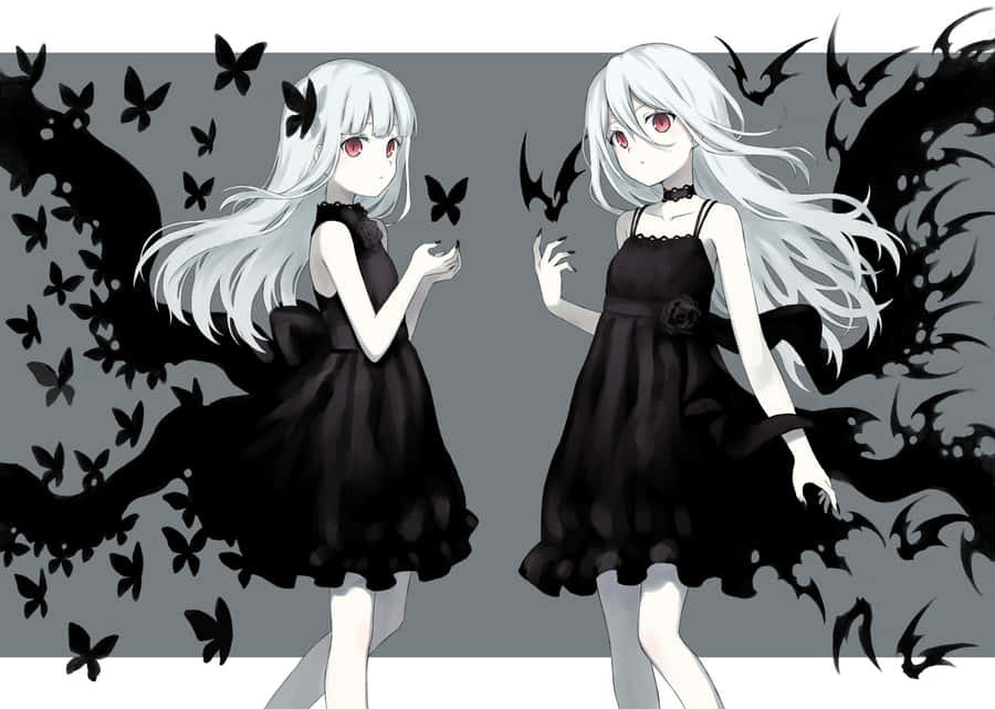 Monochrome_ Twins_with_ Butterfly_ Shadows Wallpaper