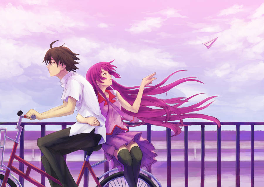 Monogatari Hitagi And Koyomi Biking Wallpaper