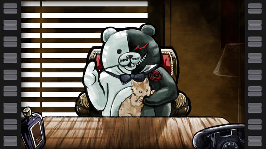 Monokuma With A Pet Cat Wallpaper