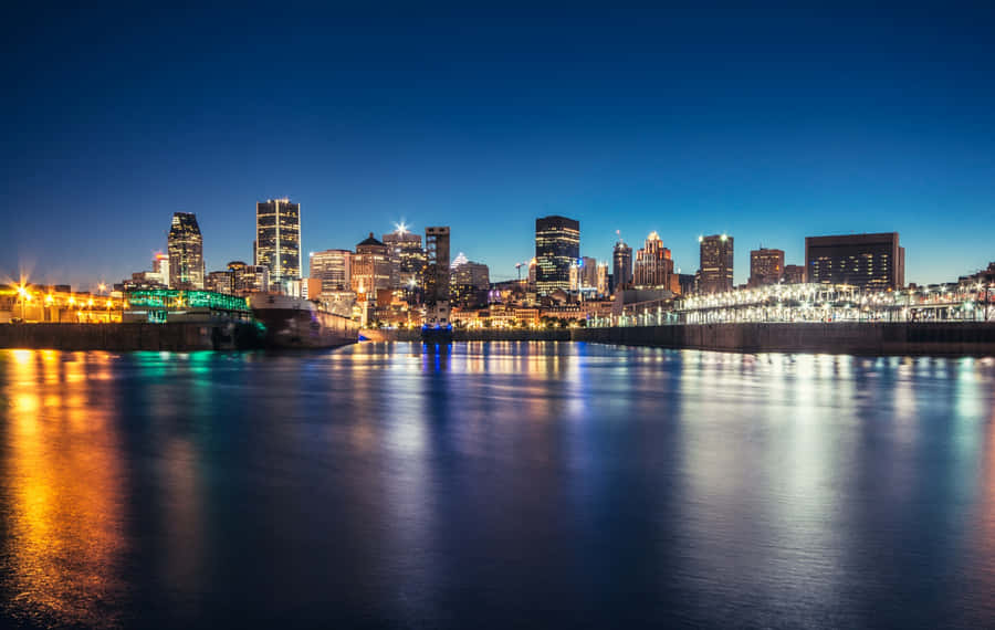 Montreal Skyline Twilight Reflection Wallpaper