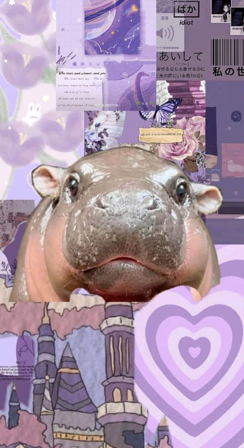 Moo Deng Hippo Art Wallpaper