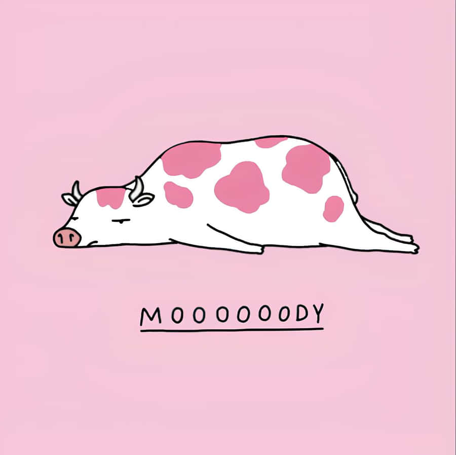 Moody Pink Cow Illustration Wallpaper