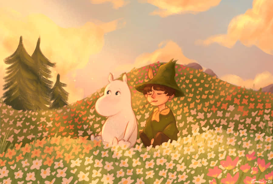 Moomin Desktop Relaxing Flower Field Wallpaper