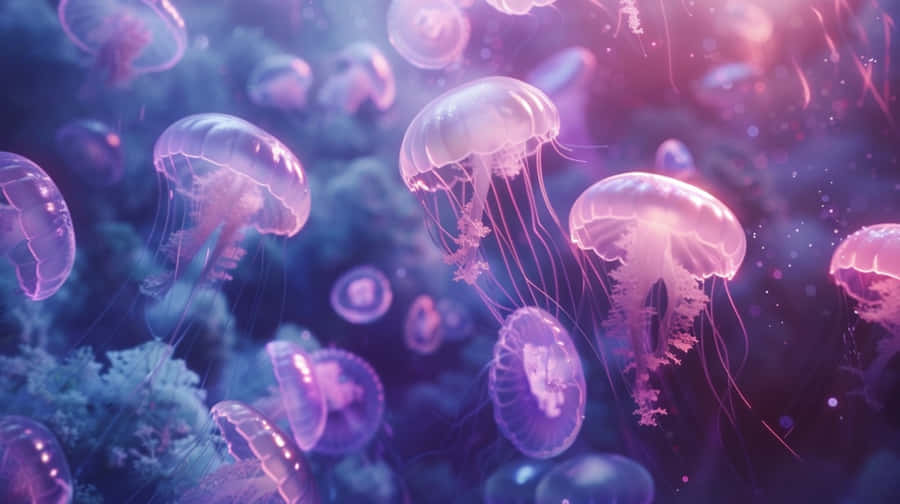 Moon Jellyfish Swarm Underwater Wallpaper