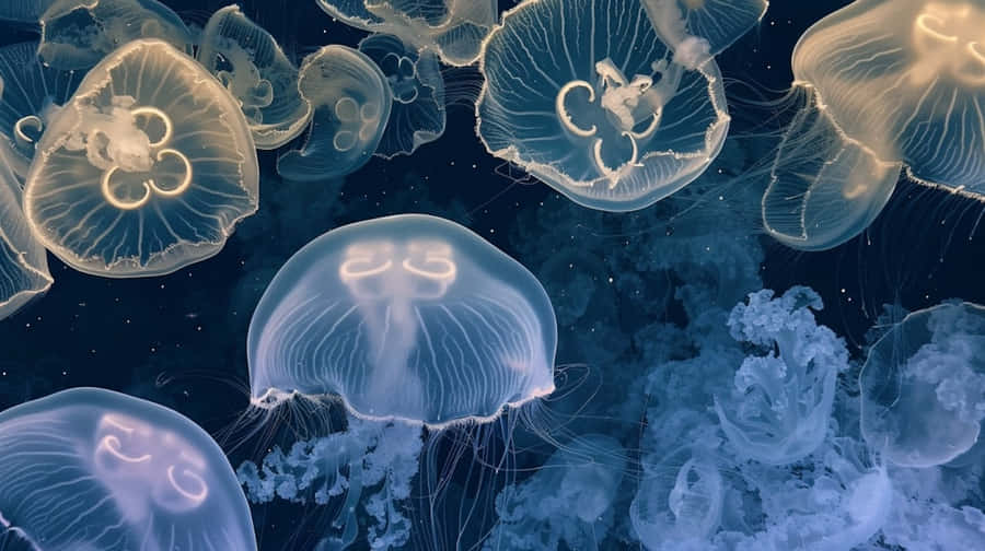 Moon Jellyfish Swarm Underwater Wallpaper