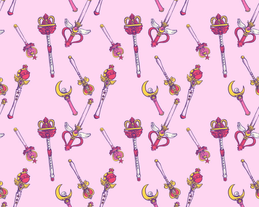 Moon Stick Sailor Moon Pattern Wallpaper