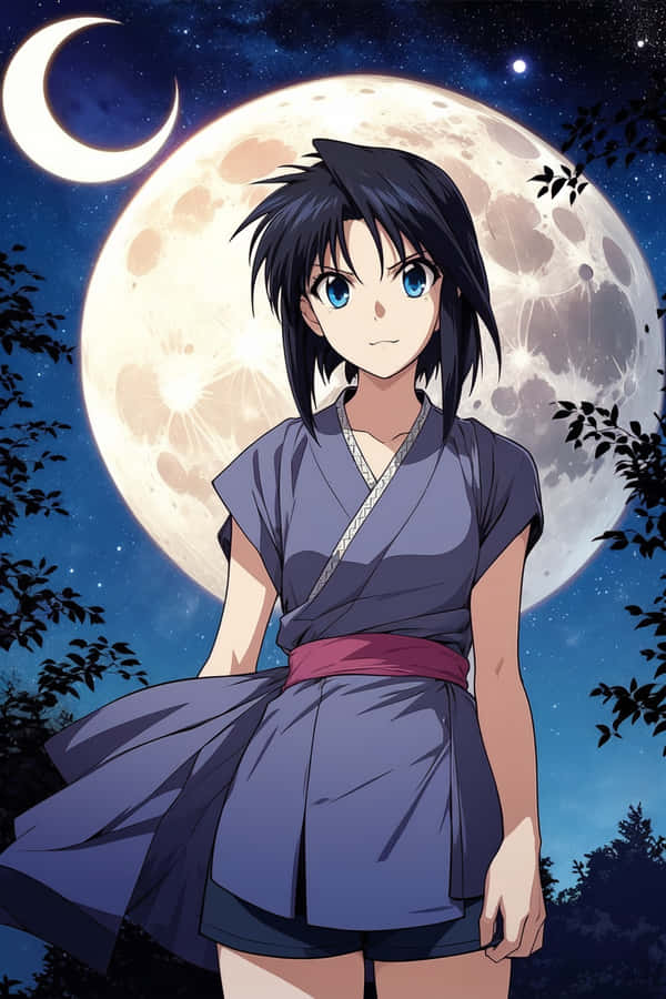 Moonlit Anime Girl Portrait Wallpaper