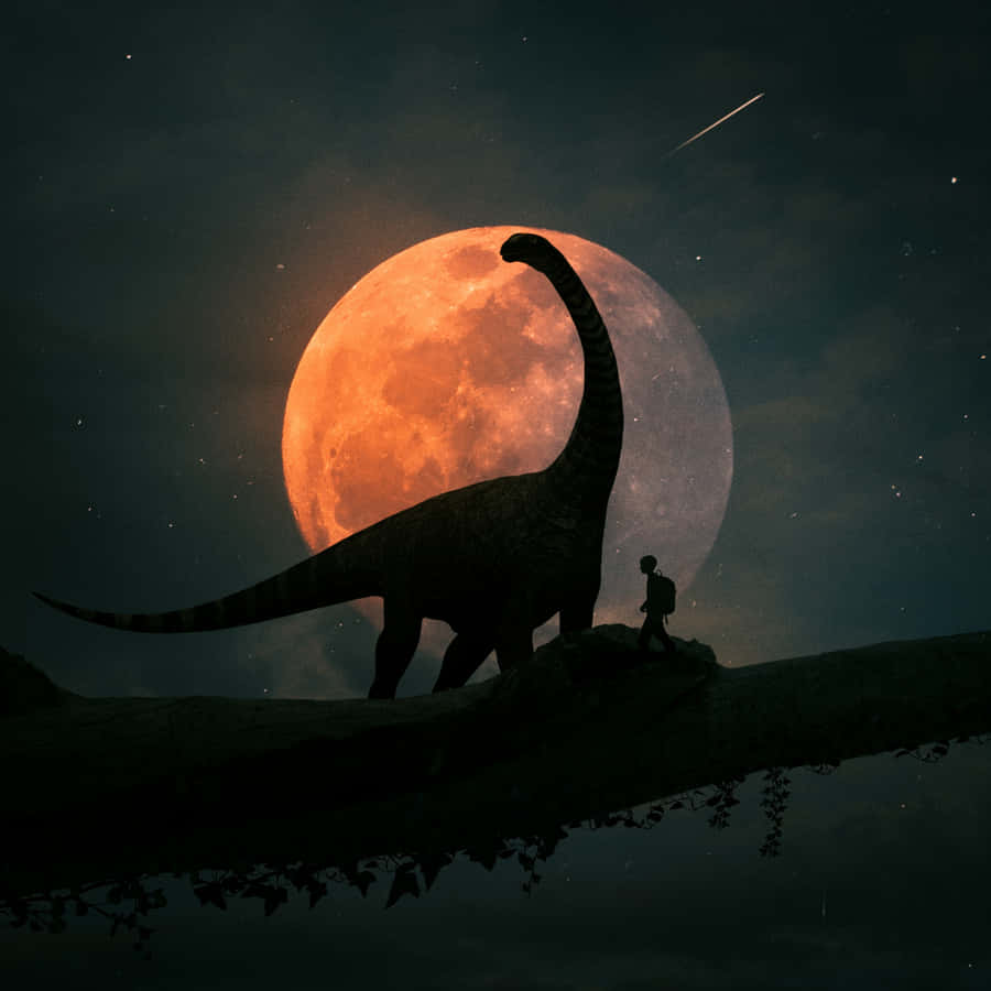 Moonlit Dinosaurand Child Silhouette Wallpaper