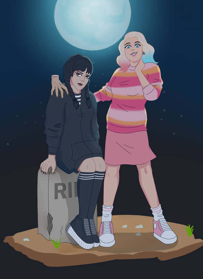 Moonlit Friends Wednesday Enid Wallpaper