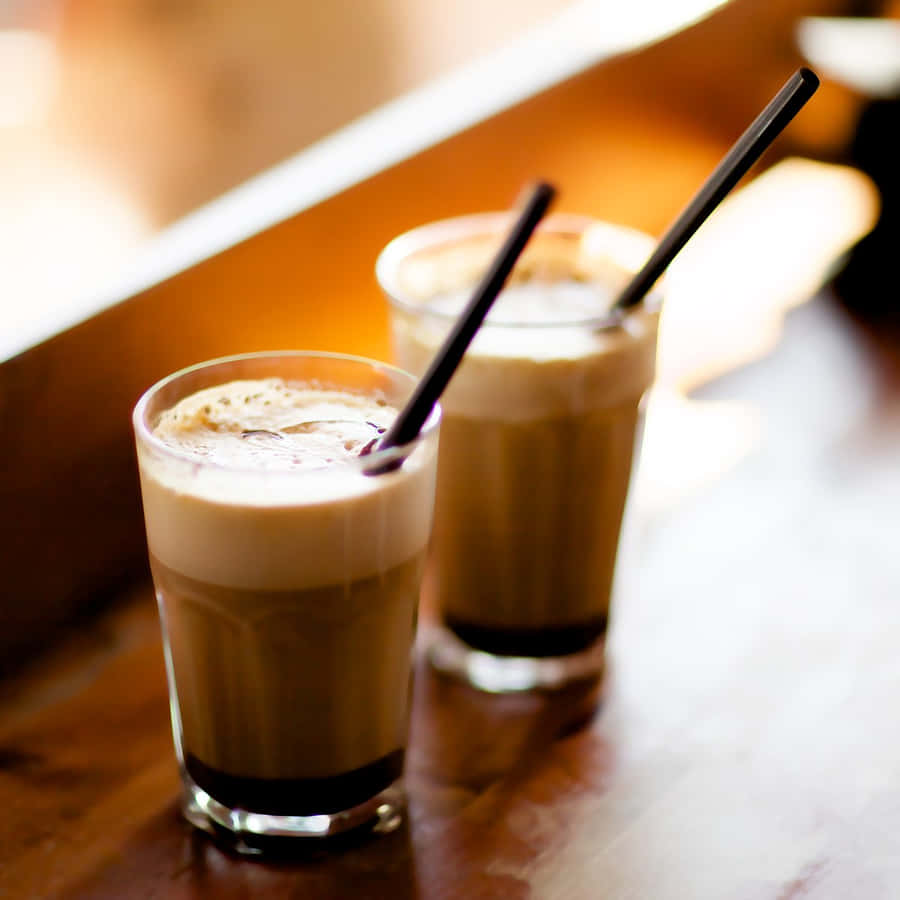 Morning Coffee Glasses With Straws Wallpaper