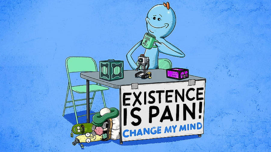 Mr. Meeseeks Smiling On A Table Wallpaper