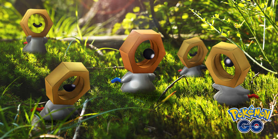 Multiple 3d Meltan In A Forest Wallpaper