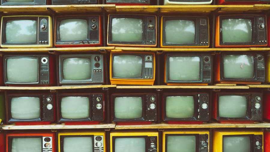 Multiple Retro Wall Pile Tv Monitor Wallpaper