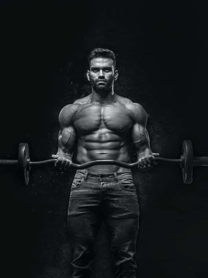 Muscular Man Curling Barbell Wallpaper