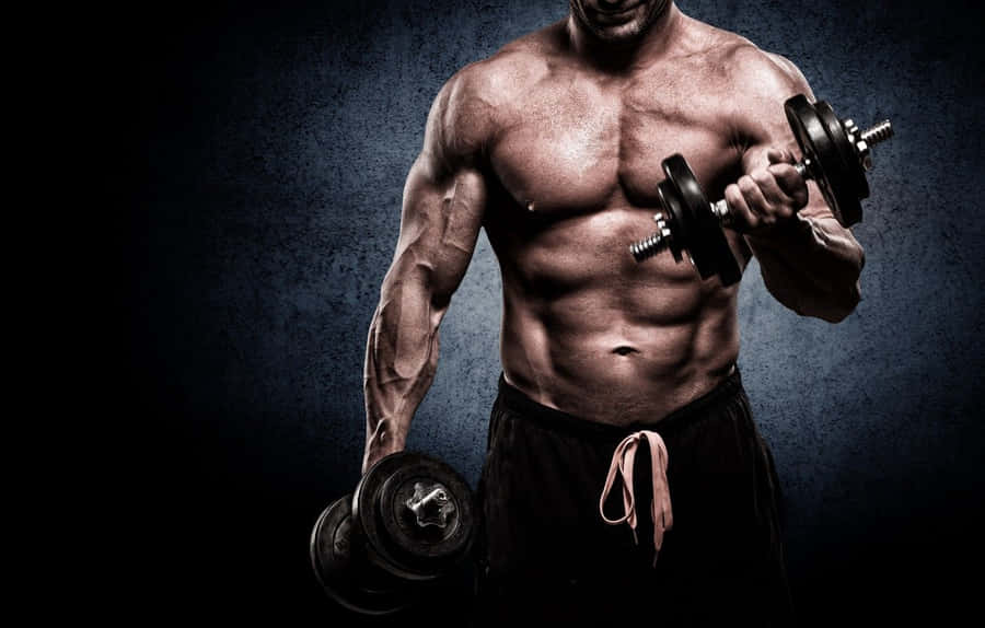 Muscular Man Dumbbell Workout Wallpaper