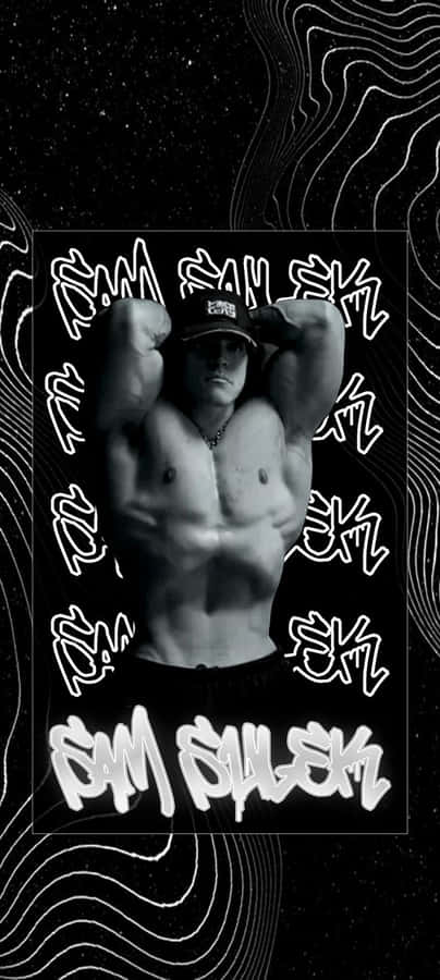 Muscular Pose Against Abstract Background Wallpaper