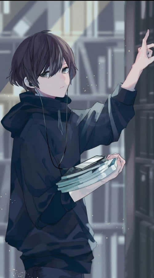 Mysterious_ Anime_ Boy_with_ Books.jpg Wallpaper