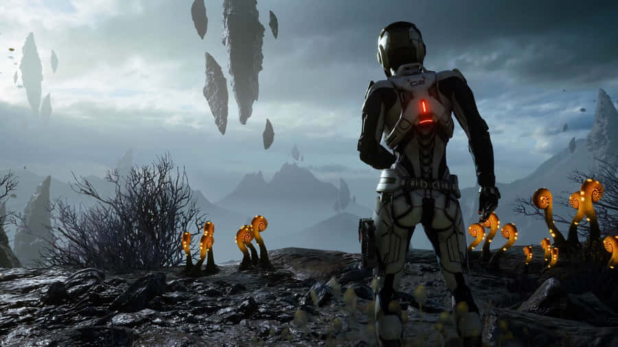 Mysterious_ Astronaut_and_ Alien_ Landscape Wallpaper