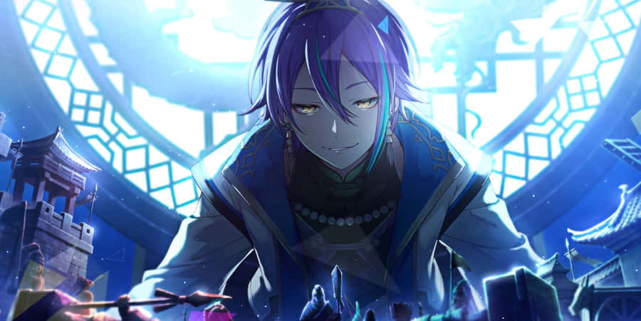 Mysterious_ Blue_ Haired_ Anime_ Character Wallpaper