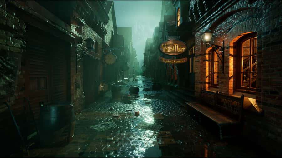 Mysterious Dark Alley At Night Wallpaper