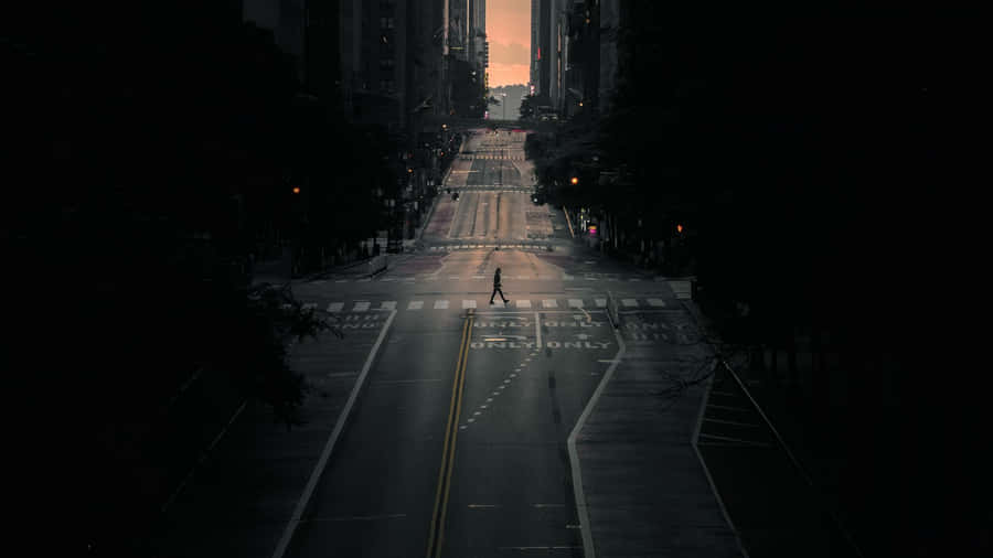 Mysterious Dark Crossroad At Night Wallpaper