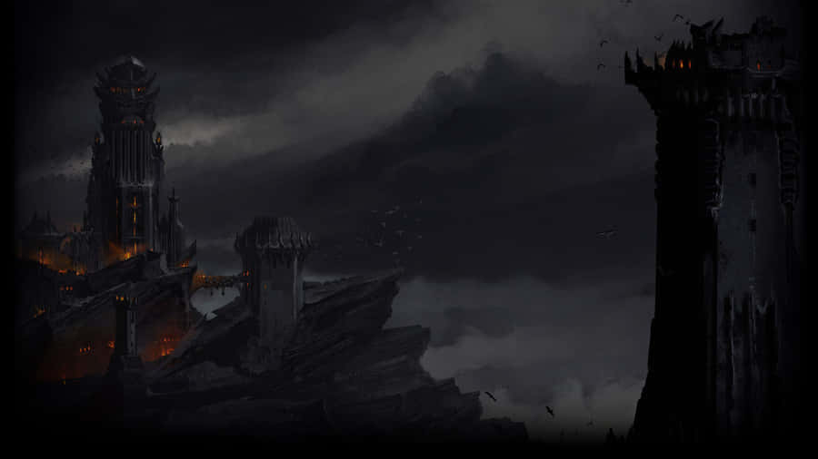 Mysterious Dark Tower Rising Against A Stormy Sky Wallpaper