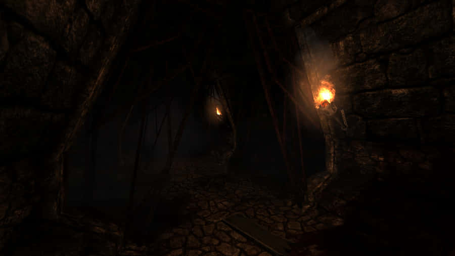 Mysterious Dark Underground Tunnel Wallpaper