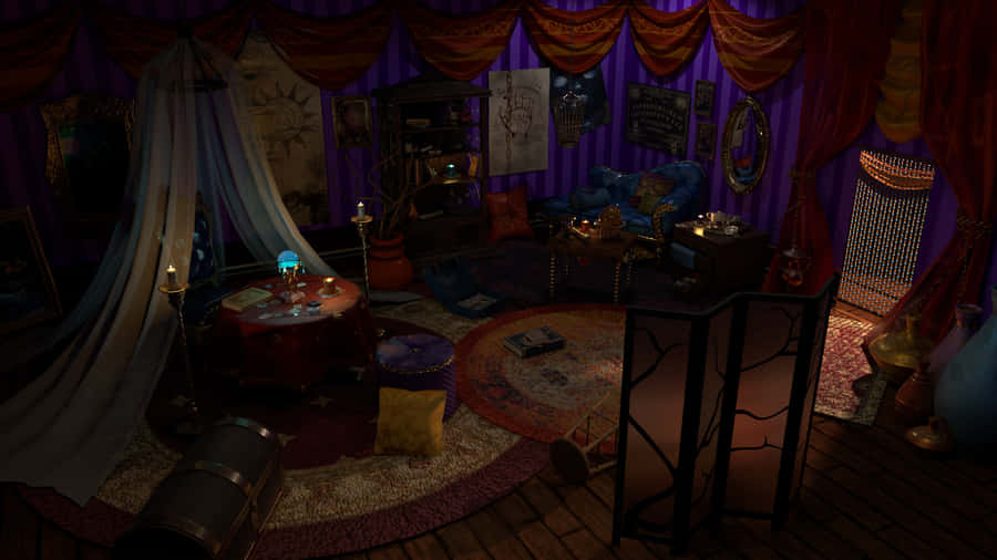 Mysterious Female Fortune Teller With Tarot Cards And A Crystal Ball Wallpaper