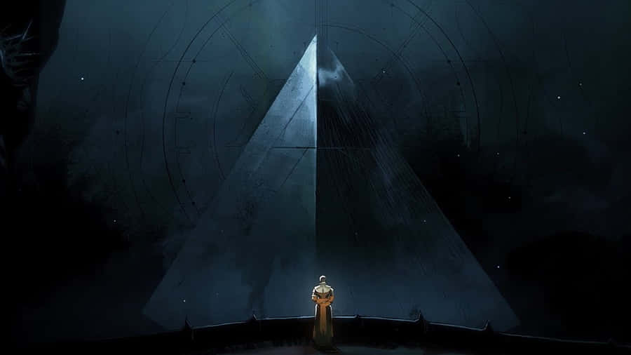 Mysterious Figure Before Triangular Structure Wallpaper