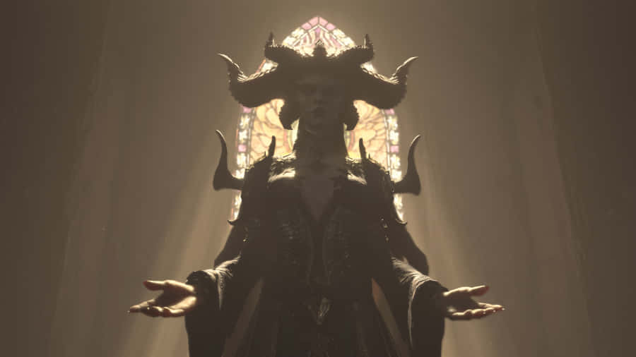 Mysterious Figure Silhouetted Against Stained Glass Wallpaper