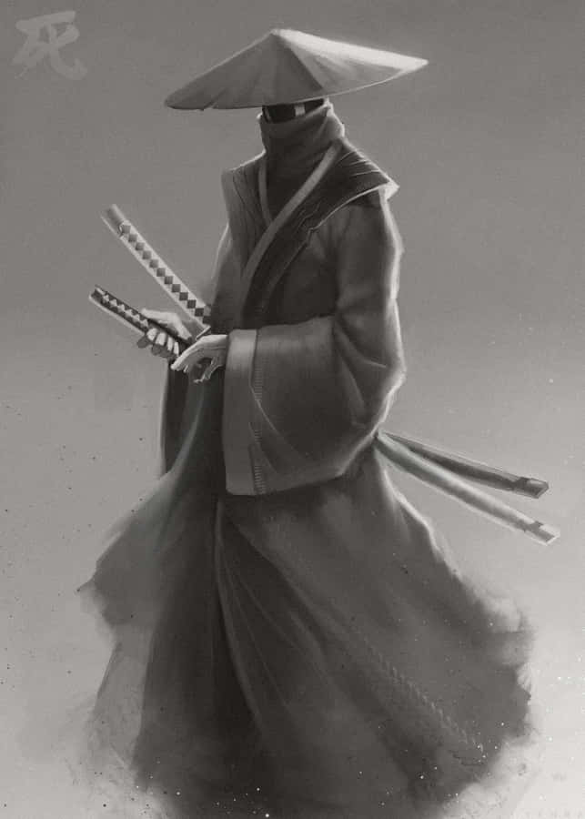 Mysterious Japanese Samurai Anime Monochrome Wallpaper
