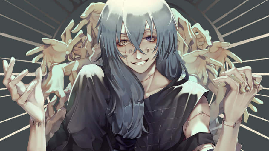 Mysterious Smiling Characterwith Hands Wallpaper