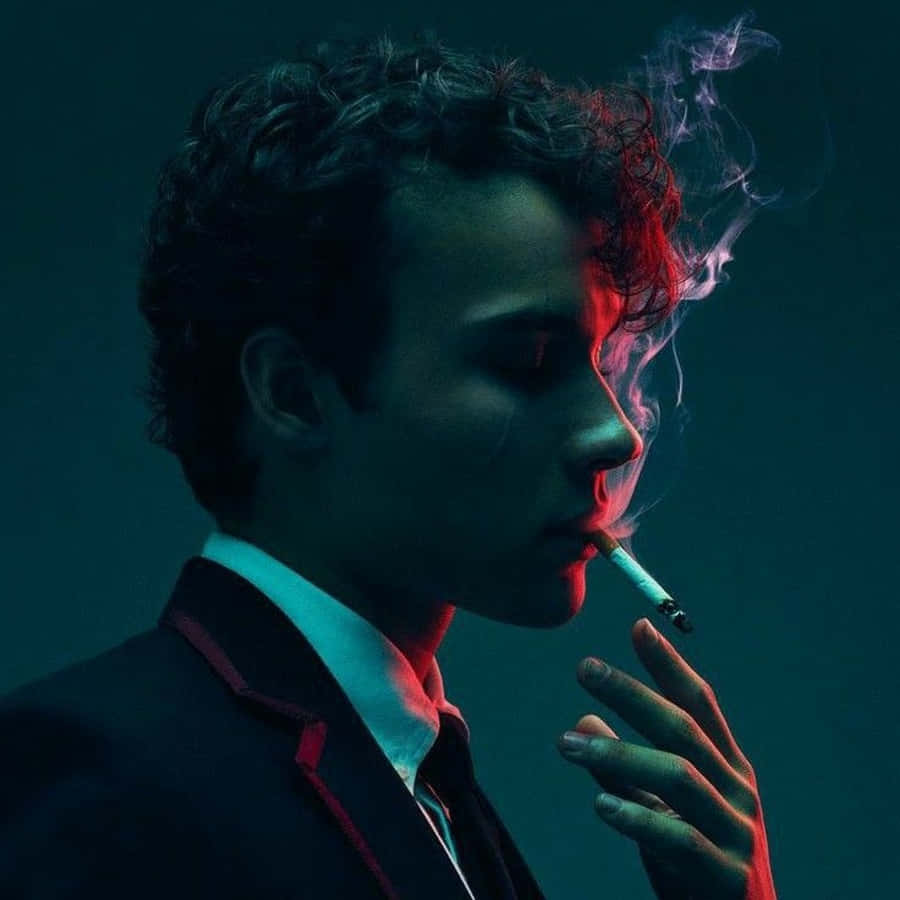 Mysterious_ Smoker_in_ Blue_and_ Red_ Lighting Wallpaper