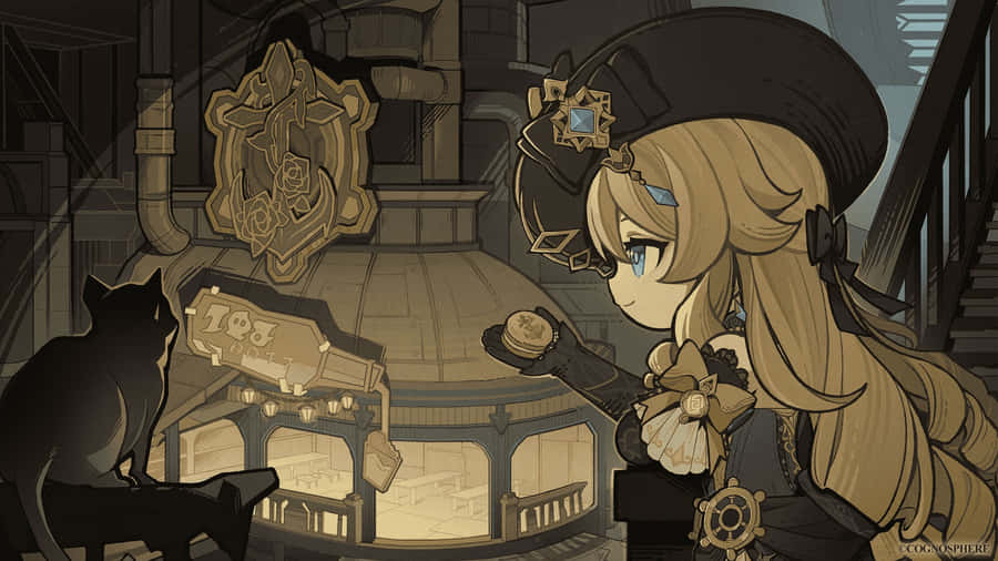 Mysterious Steampunk Girland Cat Wallpaper