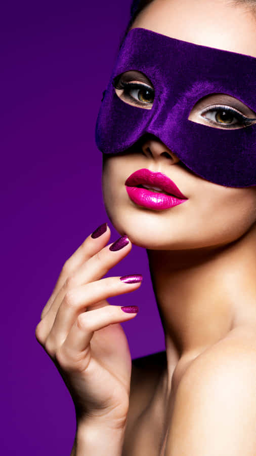Mysterious_ Woman_with_ Purple_ Nails_and_ Mask Wallpaper