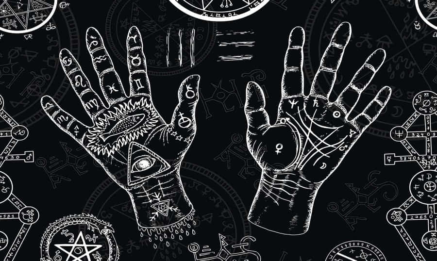 Mystic_ Hands_ Occult_ Symbols_ Background Wallpaper