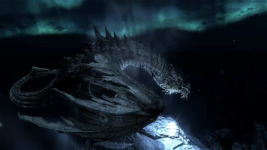 Mystic Paarthurnax Atop A Snowy Mountaintop In The World Of Skyrim. Wallpaper